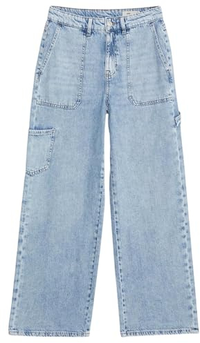 EX M&S Womens Relaxed High Waisted Carpenter Wide Leg Jeans Marks and Spencer Ladies Denim Pants Light Blue 8 Regular