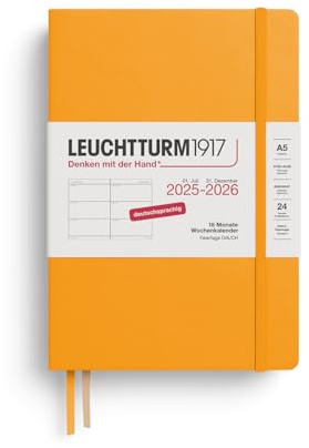 LEUCHTTURM1917 372629 Calendario semanal Mediano (A5) 2026, 18 meses 07.2025-12.2026, Tapa dura, Sol Naciente, Alemán