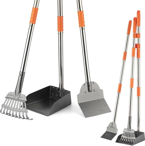 BANORES Pooper Scooper Dog Pooper Scooper Long Handle Stainless Metal Tray Rake Spade Set for Large Medium Small Dogs Easy to Clean Pet Waste Use for Yard, Grass, Dirt or Gravel