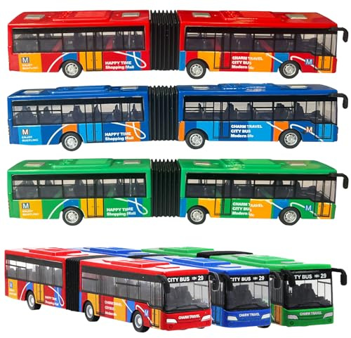 OTONOPI City Bus Toy for Kids, 1:64 Scale Die Cast Metal Pull Back Vehicles, Model Cars Toys Educational Gift 3 Pack, Friction Powered Cars Play Toys for Kids Boys Girls Ages 3 up