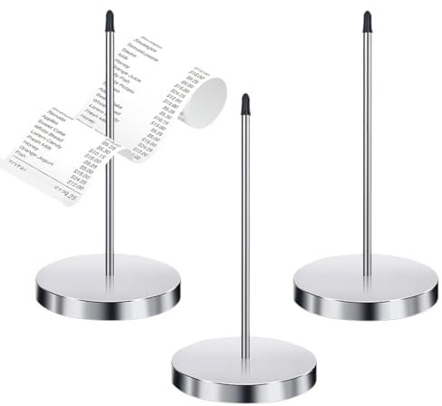 KEQAR 3 Stück Edelstahl Zettelspießer Bonspießer Zettelhalter Papierspikehalter Notizspikes mit Rundfuß für Kassenbon Kassenzettel Aufbewahrung Bars Büros (14 cm) (Silber)