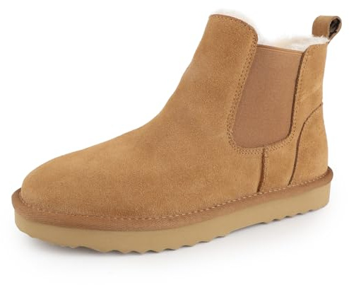 riemot Botas Mujer Invierno Botines Chelsea Piel Ante Cuero LegíTimo Forro Peludo Interior Botas Nieve Mujer CáLidas Adecuado Para DíA Lluvioso Nieve Zapatos Invierno, 42 EU
