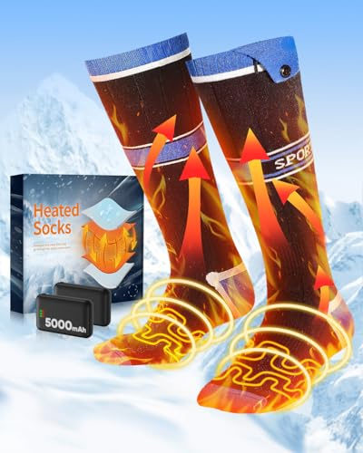 Calcetines Calefactables con Smart APP, 360°Recargable Calcetines Calefactables Mujer Hombre, 5000mAh Calcetines Termicos Calefactables Recargables con 3 Temperaturas, Calefacción para Esquí Bici Caza