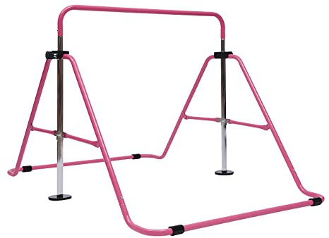 Barre de gymnastique rose pliable pour enfants - Hauteur réglable - Charge maximale : 100 kg - Convient pour les enfants de 3 à 8 ans - Pour une utilisation en intérieur et en extérieur.