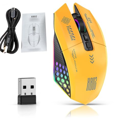 Lazmin112 Wireless Gaming Mouse, 12000 DPI, Tri-Mode 2.4G/Type-C/Bluetooth 5.3, RGB Backlit, 500mAh Long Battery Life, Ergonomic Mouse for PC Laptop (Yellow)