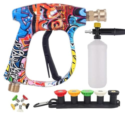 Graffiti Högtrycksvattensprutning, 3000 PSI Tryckbricka med 5 spraymunstycken och skumkruka & 1/4 tum kontakt, Quick Release Jet Wash Gun For Car, Patio