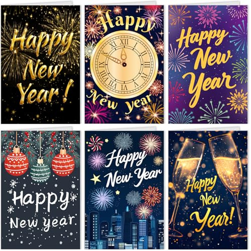 XINDY 12 Pack Happy New Year Cards for 2026 New Year Greeting Cards Multipack with Envelopes, Bulk New Years Eve Card for Families Friends Colleagues