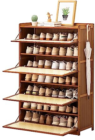 Scarpiera ecologica in bambù e rattan, elegante armadio autoportante con ante ribaltabili per scarpe da ginnastica, tacchi e pantofole, perfetto organizer per ingresso (dimensioni: regolabile)