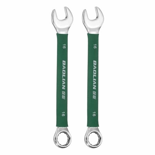 HARFINGTON 2 Pcs 16mm Metric Combination Wrench 10 Degree Offset 12 Point Cr-V Steel Single Open End Spanner Wrenches for Automotive Repair Furniture Assembly