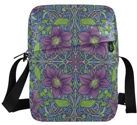 messengerväska crossbody liten väska för kvinnor cross-over handväska axelväskor justerbar rem för shopping retro klematis William Morris mönster