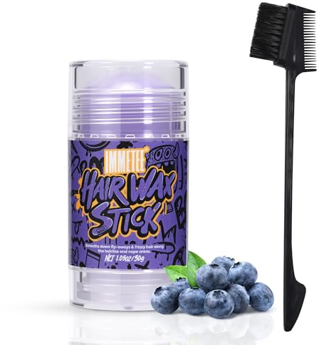 immetee Barra de Cera para el Cabello Mujer - Control Antifrizz y Mechas Sueltas - No Grasa, Sin Residuos, Fijador para Peinados, Pelucas y Control de Contorno, 1.05oz/30g (Arándanos)