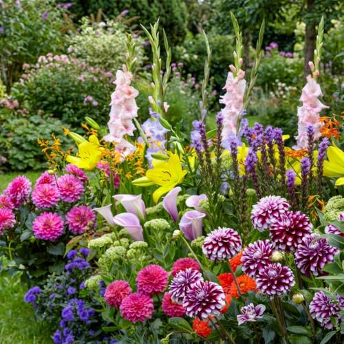 FLORIUM All Summer bulbs budgetkollektion (50 glödlampor) perenn glödlampblandning – stora härliga växter från Holland – för trädgård, krukor och balkong (inga frön, inte artificiell)