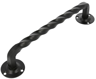 Amig - Maniglione per porte di passaggio o d'ingresso Modello 103 | 140 mm | Maniglia con placca in acciaio e tirante in Zamak | Finitura nera | Include rosetta | Stile rustico forgiato a mano