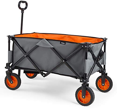VonHaus Garden Cart – Collapsible Trolley, Trailer, Truck, Utility Wagon with Lining, Steel Frame, Brakes, Telescopic Handle, 70kg Weight Capacity – Heavy Duty for Outdoors, Festivals, Tools, Plants