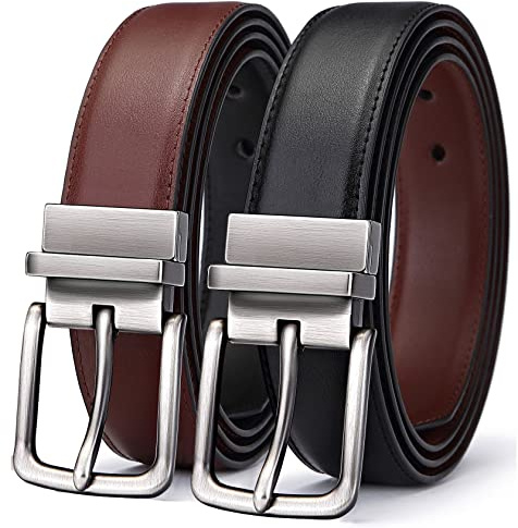 BULLIANT Cinturón Hombre, Cinturón Reversible Cuero 31mm,Tamaño Ajuste | Un Revés para 2 Colores,Embalaje regalo