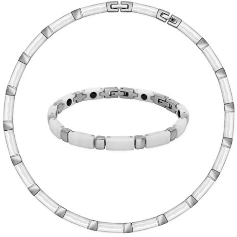 Soul-Cats Set Collier und Armband aus Keramik und Edelstahl weiß/Silber in Einer Geschenkbox