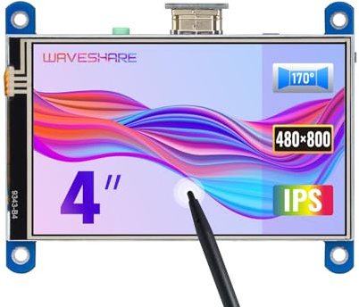 Waveshare Raspberry Pi 4inch Resistive Touch Screen IPS LCD (Type H) HDMI Interface Designed for All Version of Raspberry Pi 480x800 Hardware Resolution