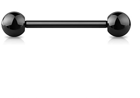 Jewel Barrel Piercing per lingua e capezzolo, con barra dritta, in acciaio chirurgico 316L, placcato PVD, 14 G (1,6 mm), nero, acciaio chirurgico