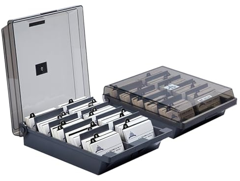 FAMKIT Boîte de rangement pour cartes de visite avec intercalaires A-Z (capacité de 1 000 cartes), gris, 9.45x8.66x2.95