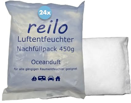 reilo 24x 450g Oceanduft Luftentfeuchter Granulat, Raumluftentfeuchter im Vliesbeutel, Nachfüllpacks für gängige Entfeuchterboxen, Lufttrockner für Wohnraum, Schlafzimmer, Keller