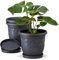 Blumentopf 3er Set 40 cm Durchmesser Anthrazit runder Pflanzkübel mit Untersetzer aus Kunststoff witterungsbeständiger Übertopf großer Pflanztopf Kräutertopf für Innen und Außen