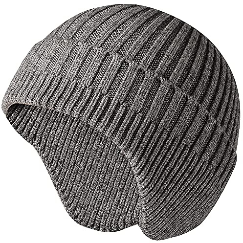 JFAN Cappello Lavorato A Maglia da Uomo Donna Autunno Inverno Tinta Unita Proteggi Le Orecchie Cappello da Sci Moda Caldo Cappello in Pelle di Melone Grigio Taglia Unica