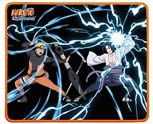 Konix Naruto Shippuden Tappetino per mouse gaming da 32 x 27 cm - Base antiscivolo - Design di combattimento Naruto e Sasuke