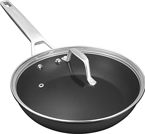 Antihaft-Bratpfanne, MSMK 28 cm Pfanne mit Deckel, Backofen- und spülmaschinenfeste Pfanne, Edelstahlgriff Pfanne Induktion für Huhn, Ei, Steak, PFOA und PTFE frei,28cm