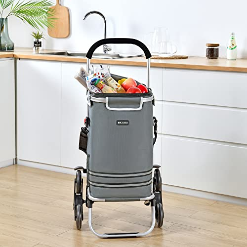 [en.casa] Carro de la Compra Neef Plegable Carrito de Compras con 6 Ruedas con Bolsa Térmica y Bolsillo con Malla 41 L Aluminio Poliéster 100 x 45 x 36 cm - Gris Oscuro