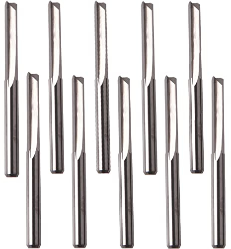 10 Stück CNC Fräser Set, Bohrer Schaft 2 Flöten Gerade Fräser, 3.175mm Wolfram Stahl Schaftfräser, für Zimmerei Graviermaschine, CNC Graviermaschine