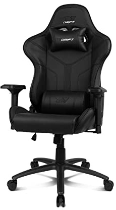 DRIFT Gaming Chair DR350 -DR350BK - Professionell spelstol, konstläder, 4D armstöd, tysta hjul, klass 4-kolv, lutning, ländryggs-/cervikal kudde, svart/röd