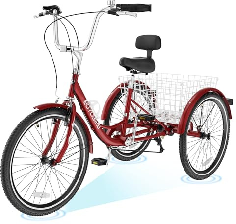 H&ZT Adult Tricycle, 3 Wheeled Bike, Trike Cruiser Bike, with 7-Speed Gear, Parking Brake Handle, Low Step, Large Rear Basket, Elderly Friendly, for Men, Women, and Teens