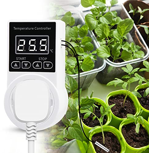 Presa Termostatica – Termostato Per Riscaldamento Digitale Con Sonda, Termostato Impermeabile, Riscaldamento Intelligente Per Serra, Contenitore In Vetro, Serra, Germinazione Dei Semi
