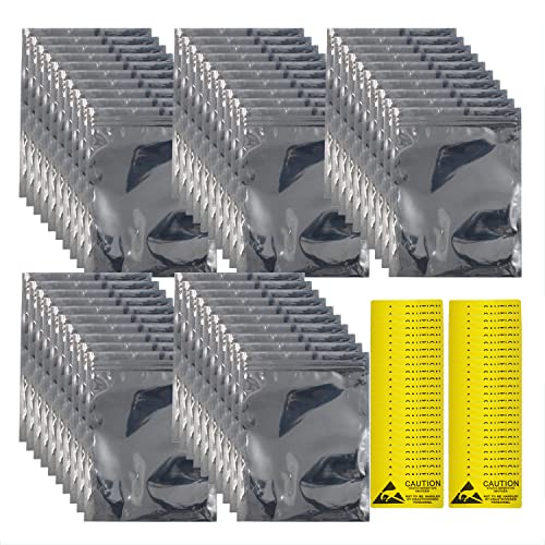 Antistatiska väskor ESD skärmväska med antistatiska etiketter för hårddisk SSD HDD moderkort grafikkort RAM elektroniska enheter (50 st ziplock 6 x 8 tum)