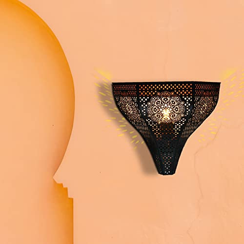 Marrakesch Orientalische Lampe Wandleuchte aus Metall Wandlampe Leuchte Yaniv Schwarz 27cm als Wanddeko