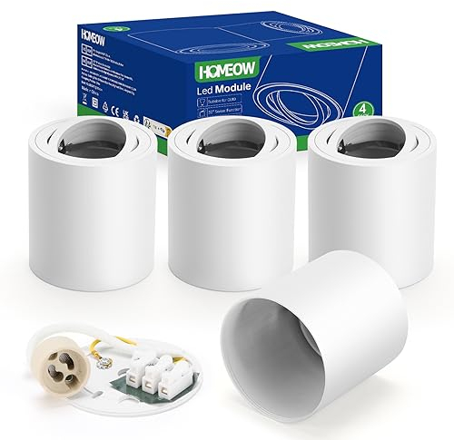 HOMEOW 4 Stück Deckenspot Weiß - Aufbauspot 30° Schwenkbar Geeignet für GU10 & LED Module, Ohne GU10-Lampe, Ø 80mm Aufbaustrahler aus Aluminium, Spots Deckenleuchte Aufputz, Rund