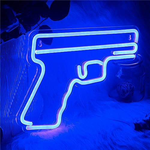 FINOTI Pistol neonskyltar pistolformade LED neonlampor hängande konst nattlampa pistollampa för spelrum väggdekor gåva USB med strömbrytare, A