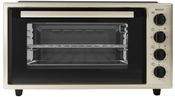 Wiggo Minihorno con placa de cocción – 2000 W, 45 litros, versátil 6 en 1 funciones: calor superior/inferior, recirculación, barbacoa, asador, diseño elegante para cocinas modernas (crema)