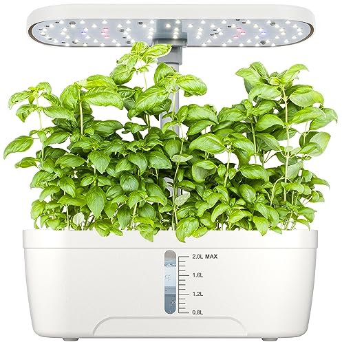 GOLUMUP Hydroponisches Anzuchtsystem Smart Garden mit Automatisches Timer 15W LED Pflanzenlampe und 6 Hülsen Indoor Kräutergarten Höhenverstellbar 13-27cm