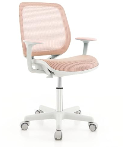 COSTWAY Sedia da Scrivania per Bambini, Sedia Girevole per Computer con Altezza Regolabile, Ruote con Freno, Braccioli Morbidi, Mobile Ergonomica per Bambini 6-15 Anni (Rosa, Rullo di Pressione)
