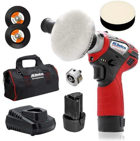 ACDelco ARS1214A1OPG G12 Lithium-Ion 12V (10.8V) 2-Speed 75mm Mini Cordless Polisher & Sander Car Buffer Detailing Power Tool with Orbital Adaptor, Accessory Kit, 2X 2Ah Batteries, Charger, Bag