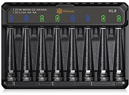 WISSBLUE NL8 Battery Charger 8-Bay, USB C Fast AA AAA Battery Charger for 1.2/1.5V/VNi-MH/Ni-CD/Rechargeable Batteries