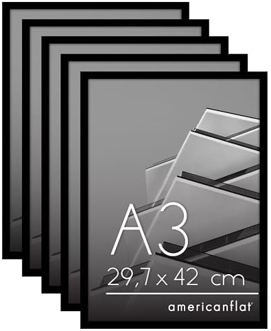 Americanflat Set di 5 Cornici A3 Nere - Cornici per Foto con Bordo Sottile e Pannello in Plexiglass - Cornice da Parete con Ganci Seghettati Integrati - Orizzontale o Verticale
