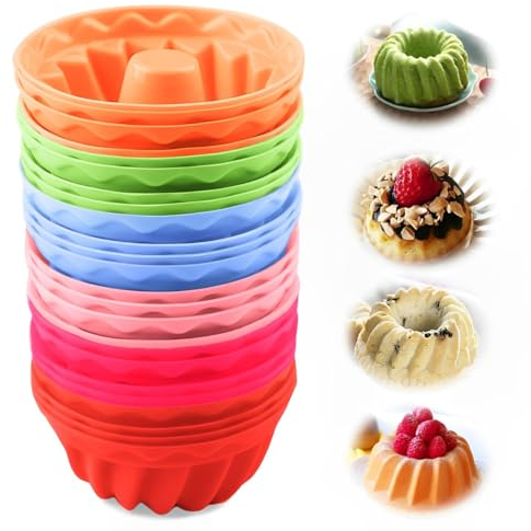 Voarge 24 Stück Mini Gugelhupfform Silikon, Wiederverwendbare Muffinförmchen Cupcake Klein, für Kuchen Dessert Schokolade Pudding Gelee