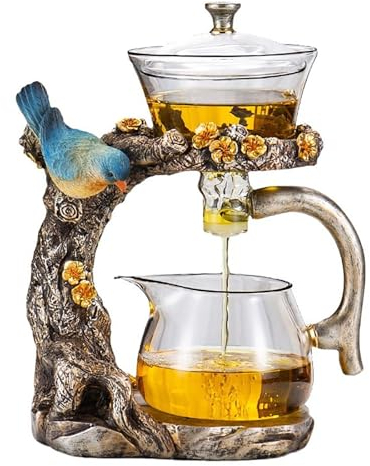 KALWEL, Set da tè automatico, set da tè pigro, teiera magnetica, set da tè in vetro Lazy Kung Fu, teiera a goccia, teiera magica, set da tè in vetro, tè pigro semiautomatico magnetico domestico,