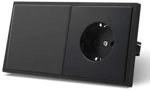 MVAVA Lichtschalter Unterputz, Standard Lichtschalter mit Schuko Steckdose 1 Fach 2 Wege, Kunststoffe Wandschalter 80mm x 150mm, Schwarz