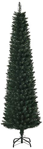 HOMCOM Künstlicher Weihnachtsbaum, 180 cm Christbaum mit 380 Spitzen, schlanke Form, klappbar Metallständer, für Weihnachten Deko, Grün