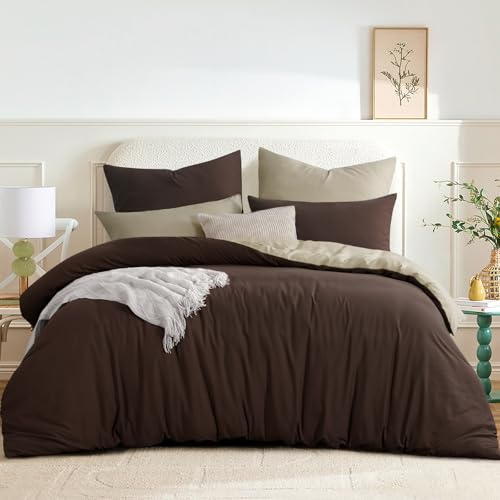 RUIKASI Biancheria da letto 220 x 240 cm, colore marrone cachi, 3 pezzi, copripiumino con chiusura lampo, set microfibra Oeko-TEX morbida