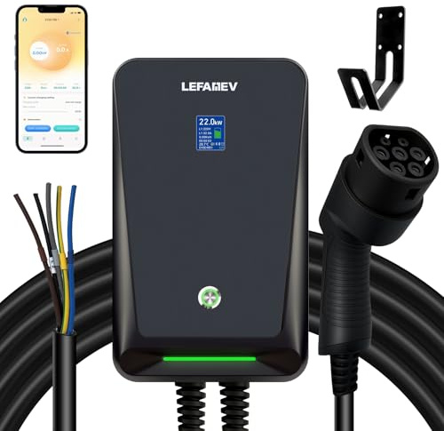 Wallbox Trifase 22kW Tipo 2 con APP, Caricatore EV 6A-32A 6m IP66 con Schermo LCD, Cavo di Ricarica 22kW, Compatibile con Tutte le Auto Elettriche e Ibride Plug-in