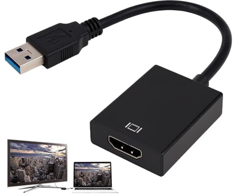 Huybaa Adattatore da USB a HDM1, USB 3.0/2.0 a HDM1 Audio Video Adapter, 1080P Cavo Grafica Convertitore,Compatibile con PC Laptop Windows XP 7/8/8.1/10/XP/MacOS, Desktop, Monitor, Proiettore, HDTV